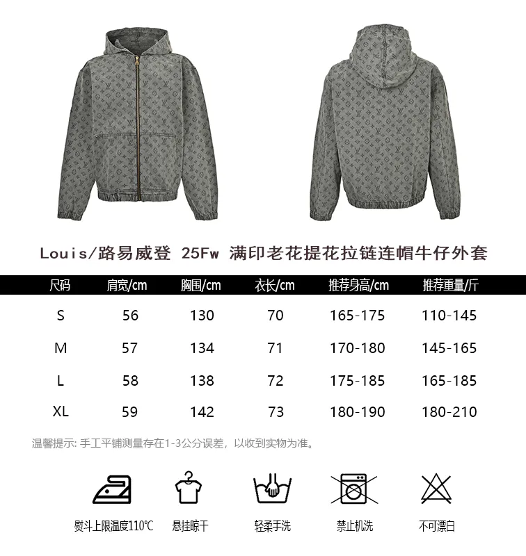 Louis/Louis Vuitton 25Fw allover printed old flower jacquard zipper hooded denim jacket